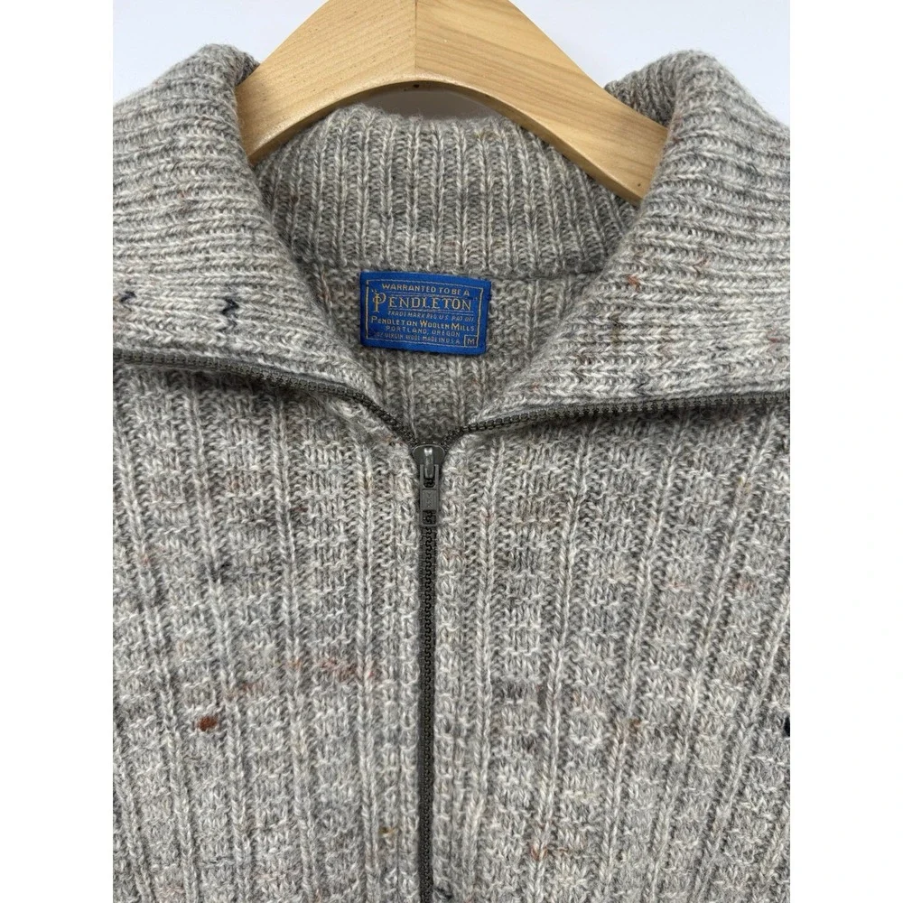 Vintage Pendleton Wool Oatmeal Cardigan Full Zip Collared Sweater Mens M Pockets